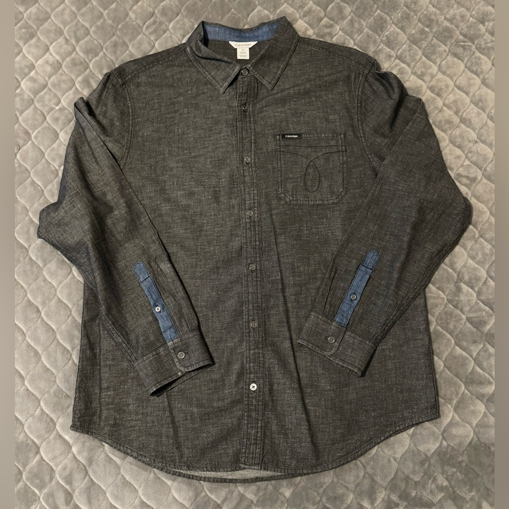 NWOT Clavin Klein Men's Classic-Fit Button-Down Denim Shirt Sz L